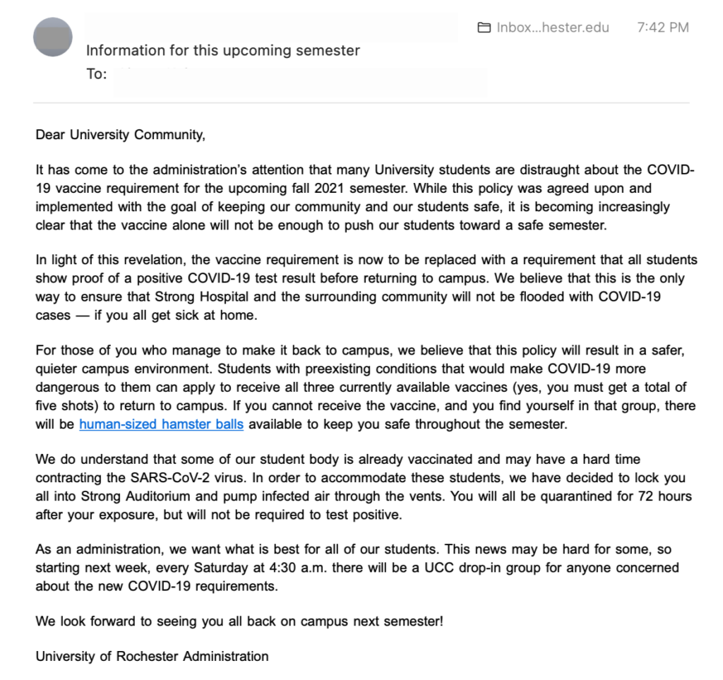 Email from admin: Students must get positive COVID-19 test for the fall