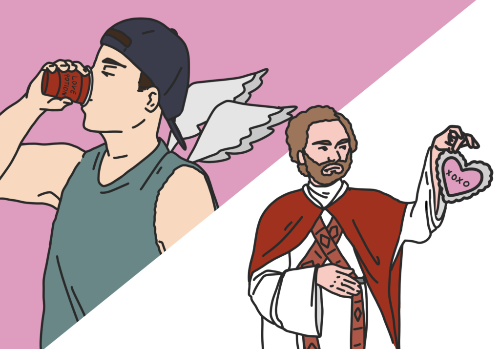 Frat boy Cupid and St. Valentine appear for Valentine&#8217;s Day