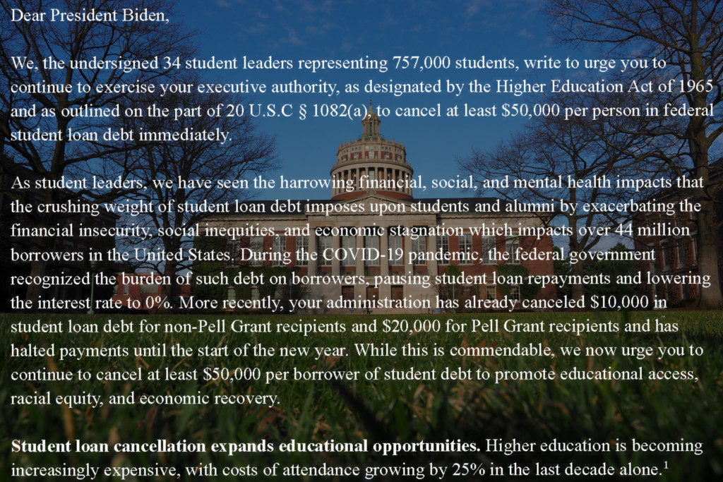 SA President signs debt cancellation advocacy letter to Biden