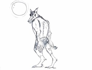 A sketch of the titular Wolfman beneath a full moon